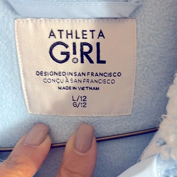 NWT Athleta girl teddy fleece zip up jacket in light blue color size 12 - Picture 8 of 12